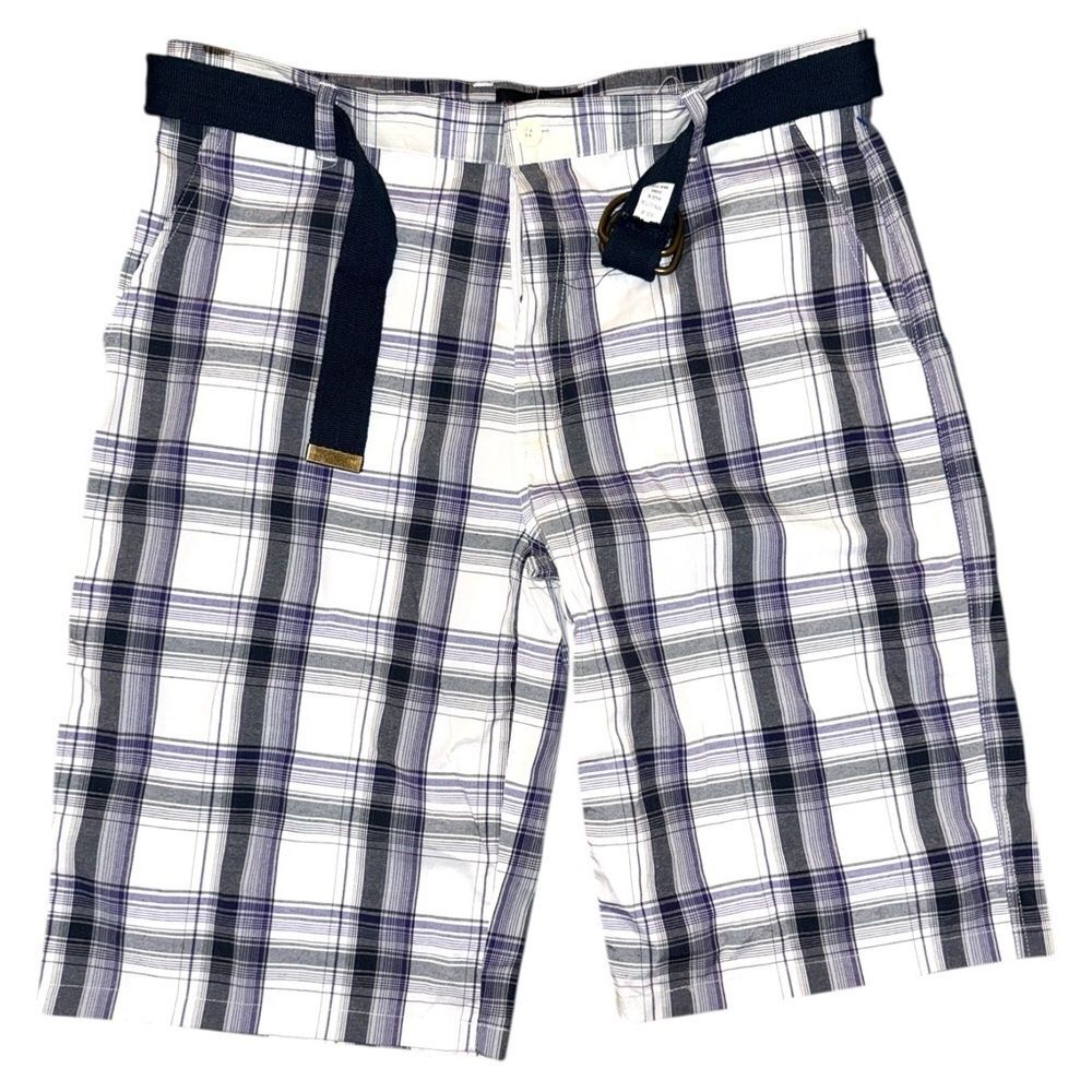 Mens Plaid Cargo Shorts Size 38 by IBN Sarr with Belt  Casual Summer Wear new